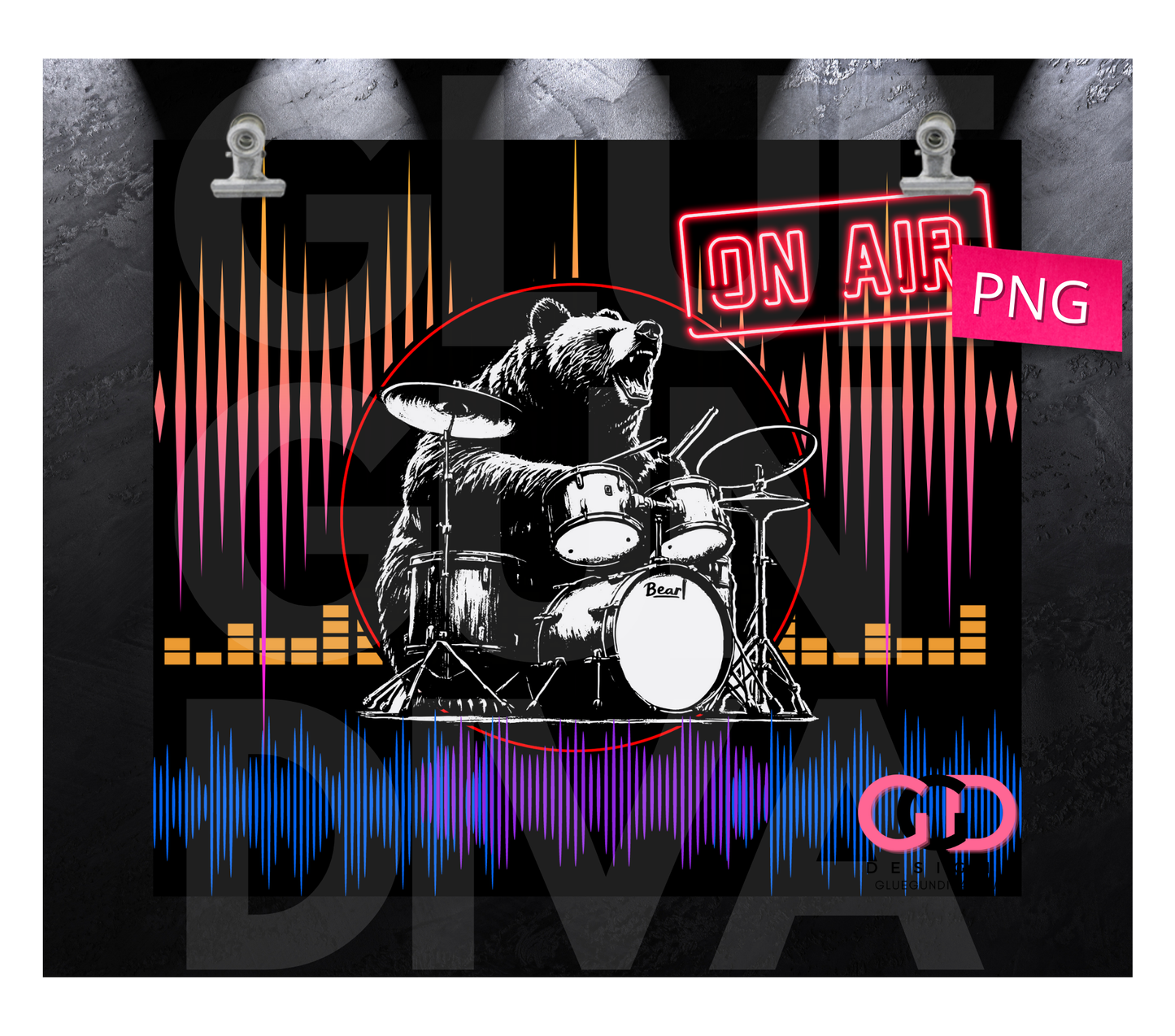 Drumming Bear - Digital tumbler wrap for 20 oz skinny straight tumbler