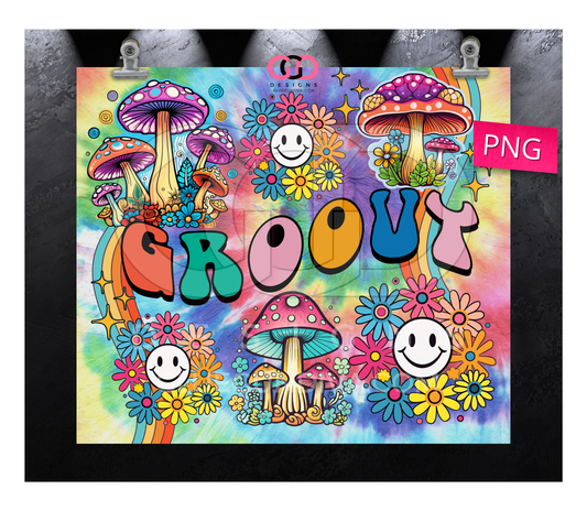 Groovy Mushrooms and Flowers - Digital tumbler wrap for 20 oz skinny straight tumbler