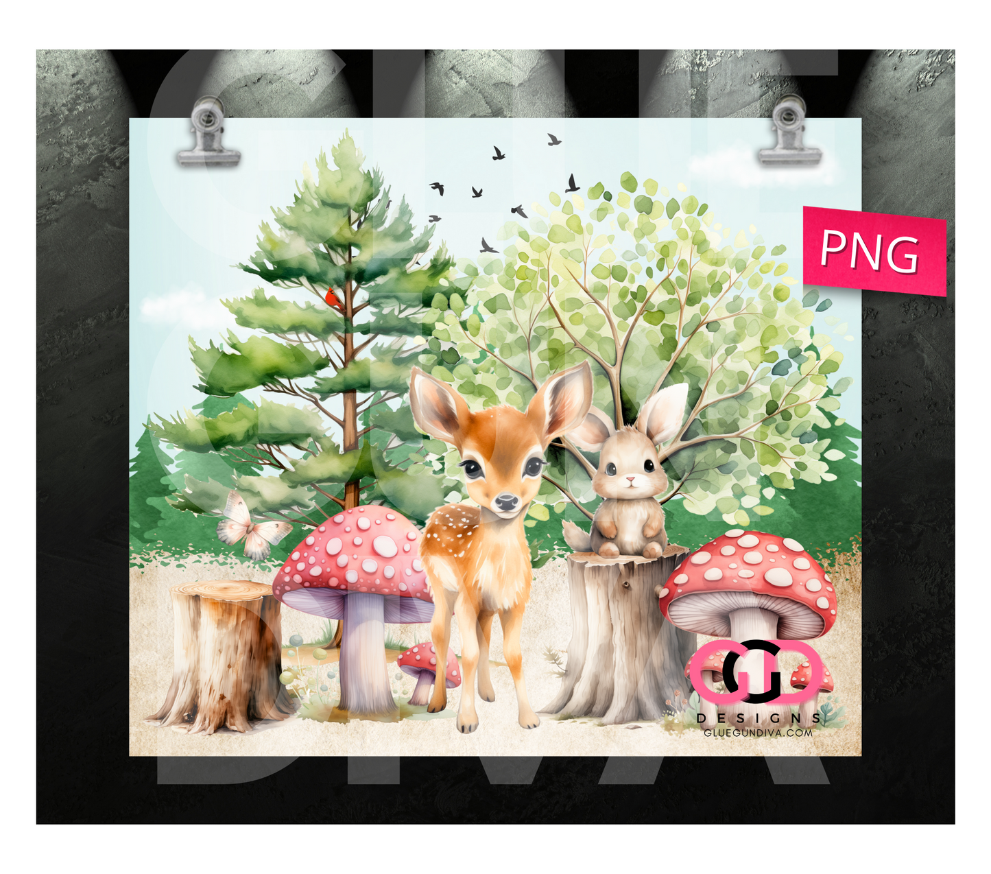 Forest Friends and Mushrooms - Digital tumbler wrap for 20 oz skinny straight tumbler