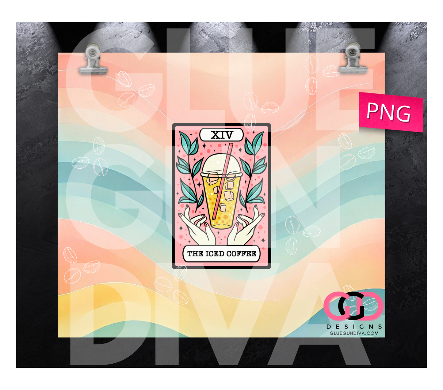 The iced Coffee tarot Card - Digital tumbler wrap for 20 oz skinny straight tumbler