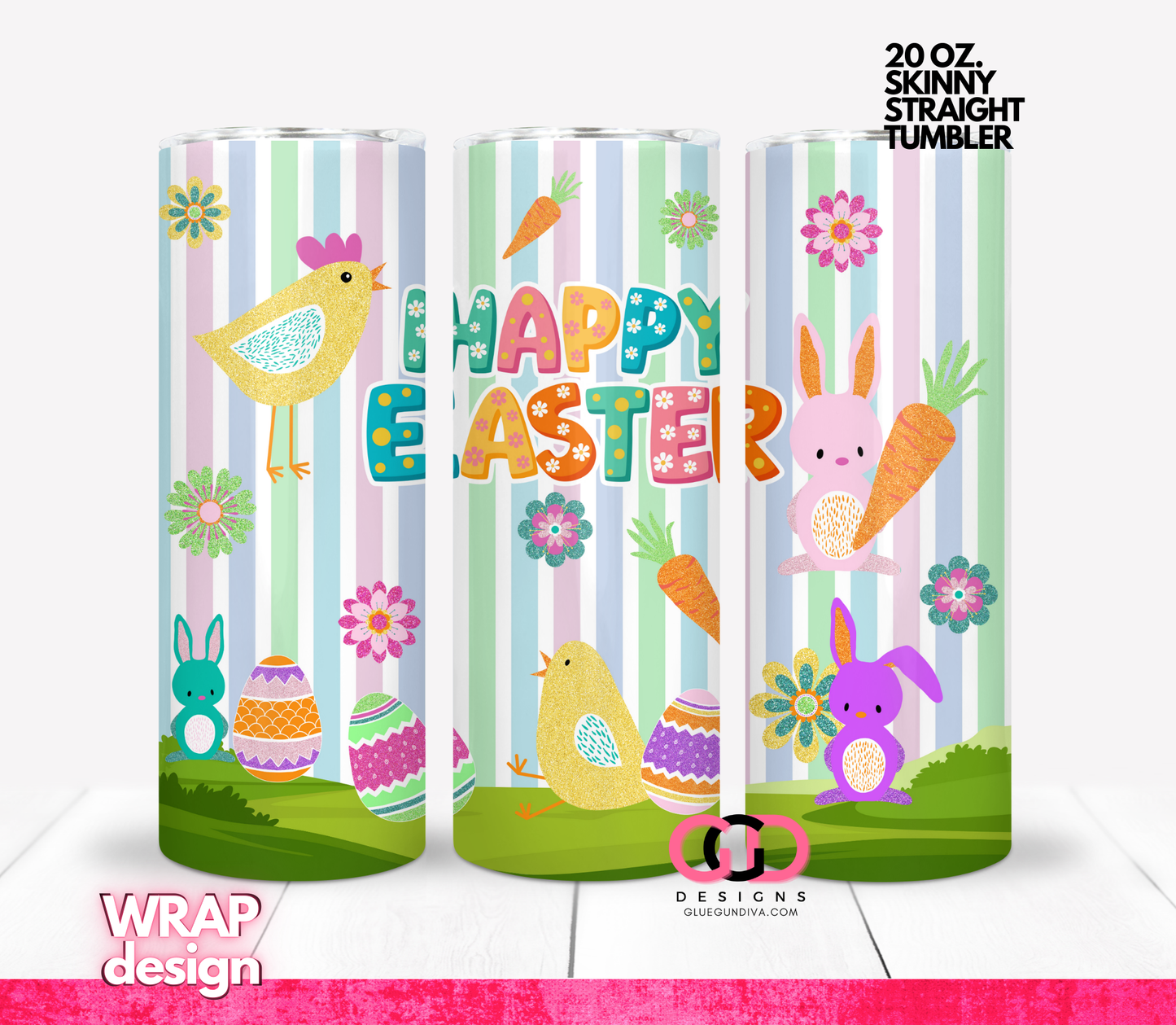 Happy Easter Stripes- Digital tumbler wrap for 20 oz skinny straight tumbler