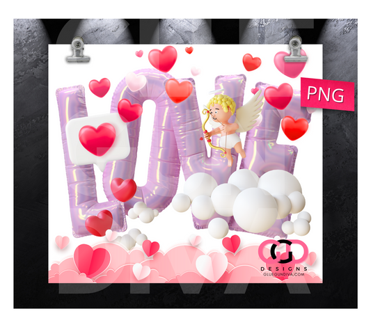 Puffy Cupid Love- Digital tumbler wrap for 20 oz skinny straight tumbler