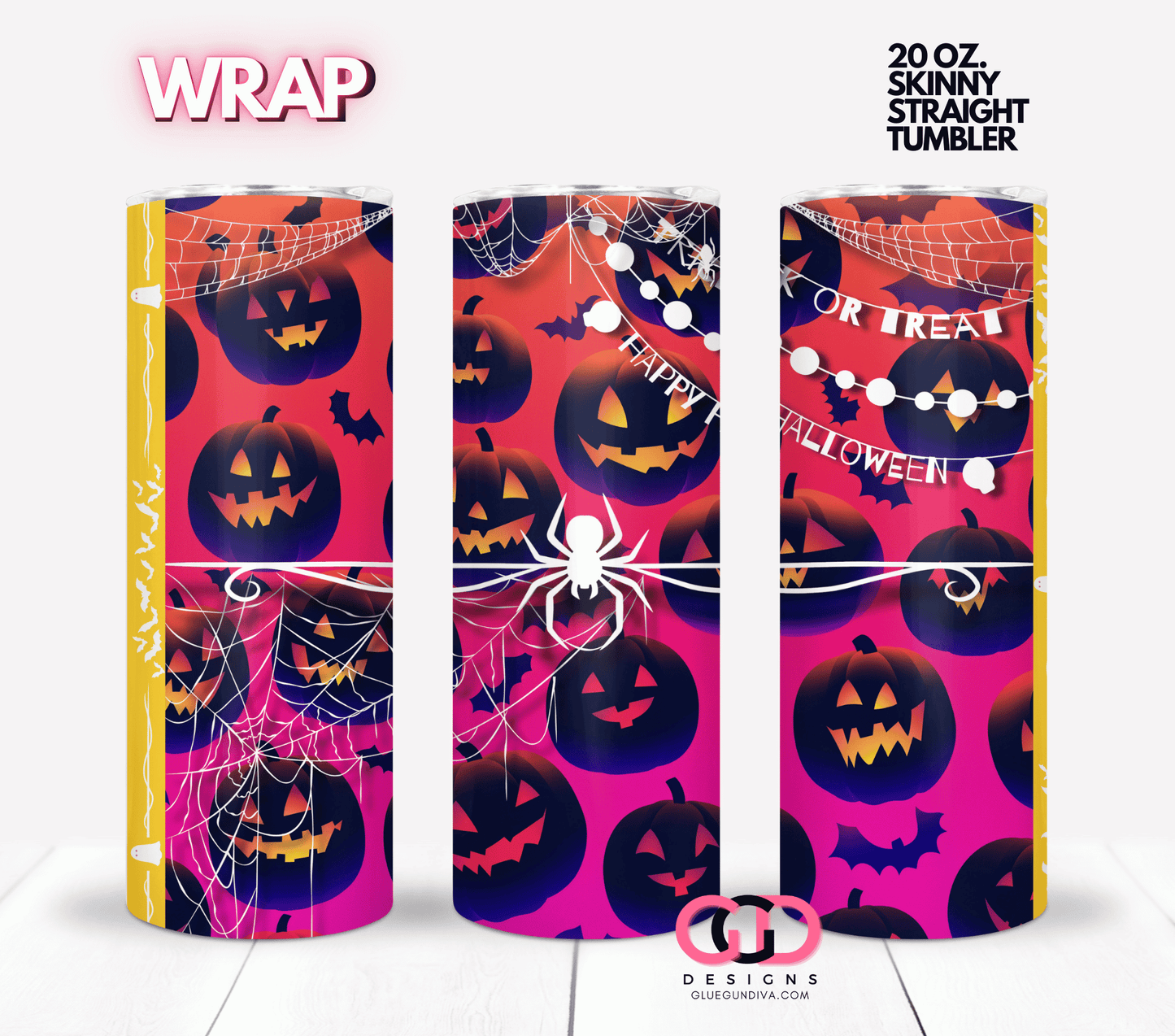Halloween White Spider - Digital tumbler wrap for 20 oz skinny straight tumbler