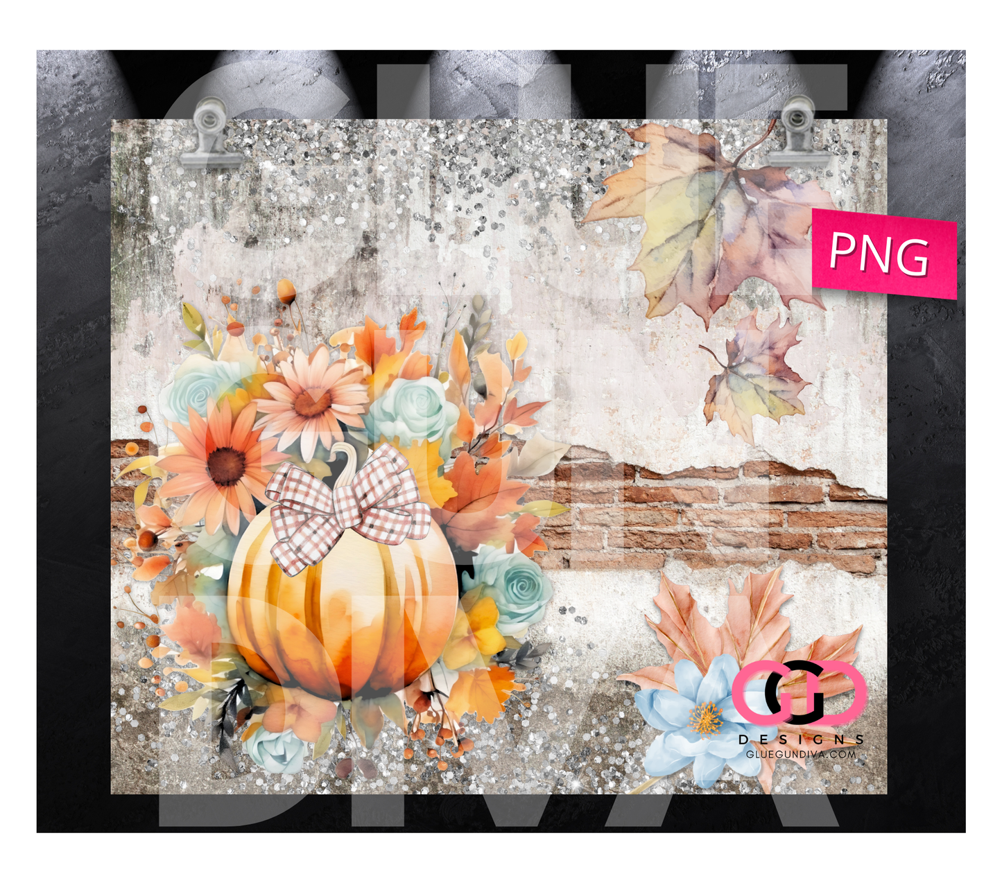 Fall Brick Wall - Digital tumbler wrap for 20 oz skinny straight tumbler