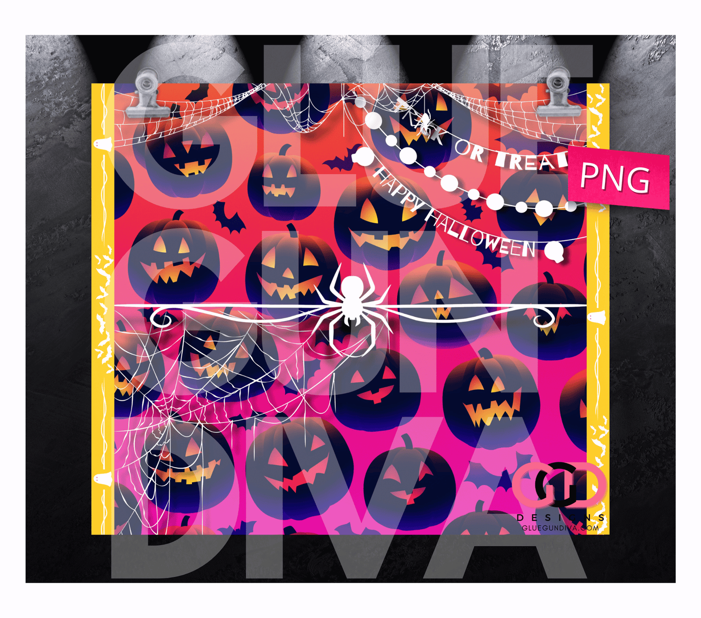 Halloween White Spider - Digital tumbler wrap for 20 oz skinny straight tumbler