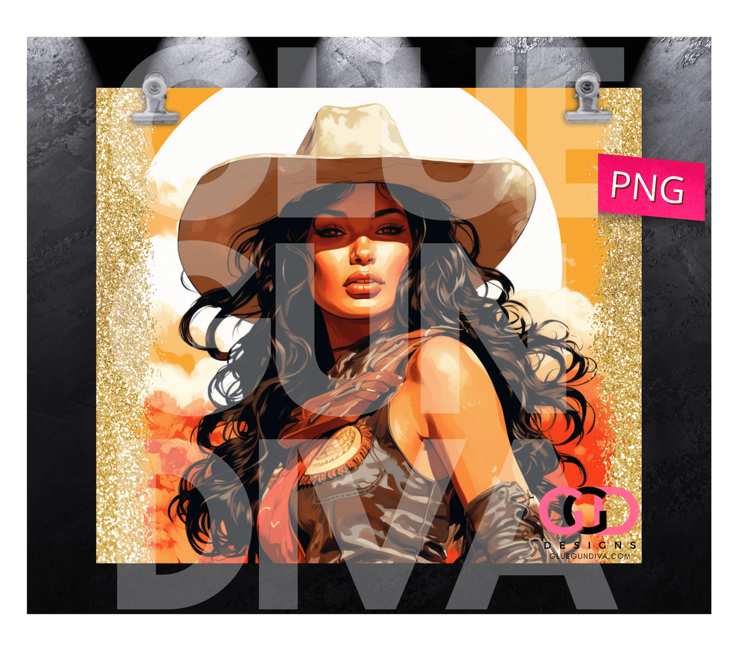 Sunset Cowgirl - Digital tumbler wrap for 20 oz skinny straight tumbler