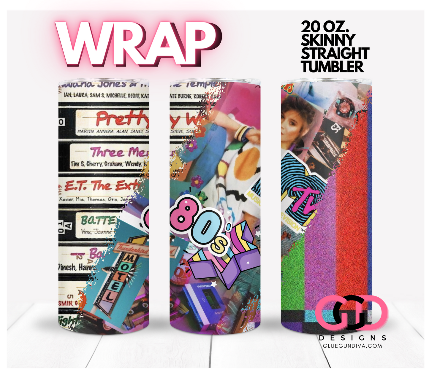 80s- Digital tumbler wrap for 20 oz skinny straight tumbler