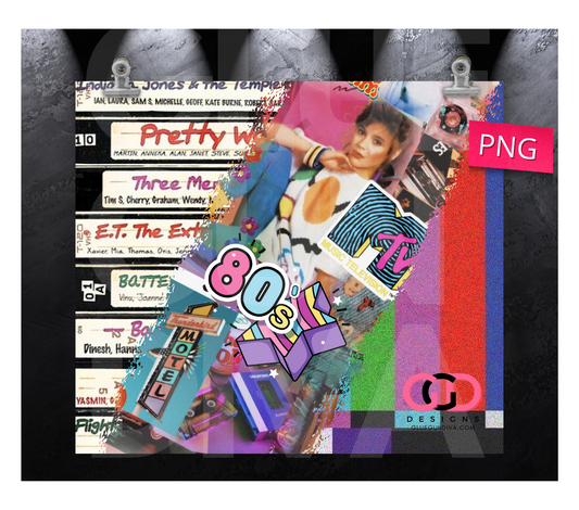 80s- Digital tumbler wrap for 20 oz skinny straight tumbler