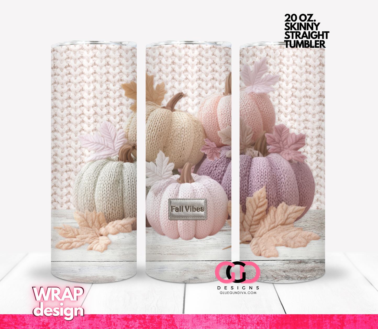 Fall Vibes Knitted - Digital tumbler wrap for 20 oz skinny straight tumbler
