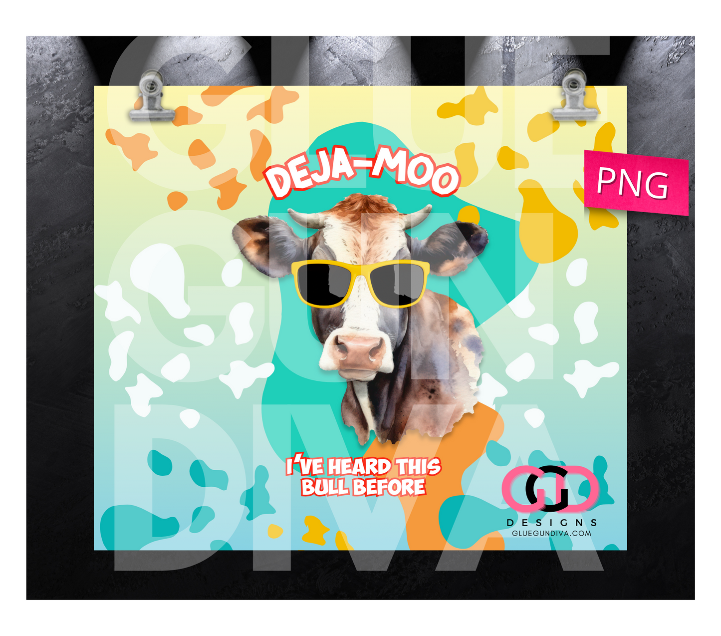 Deja Moo - Digital tumbler wrap for 20 oz skinny straight tumbler
