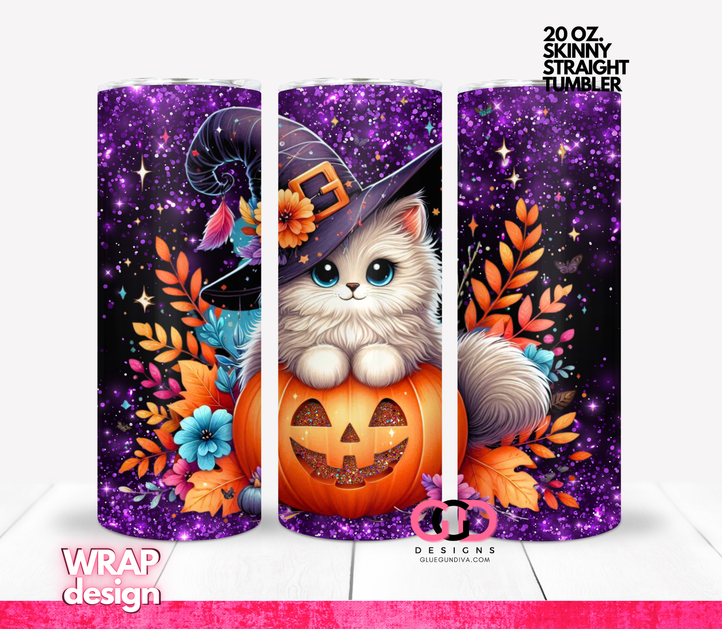 Cute Halloween Kitty- Digital tumbler wrap for 20 oz skinny straight tumbler