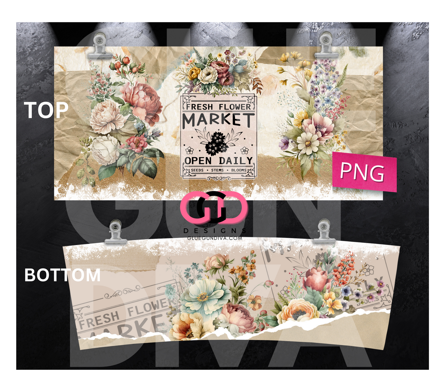 Fall Fresh Flowers - Digital tumbler wrap for 40 oz tumbler