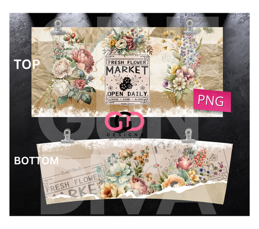 Fall Fresh Flowers - Digital tumbler wrap for 40 oz tumbler