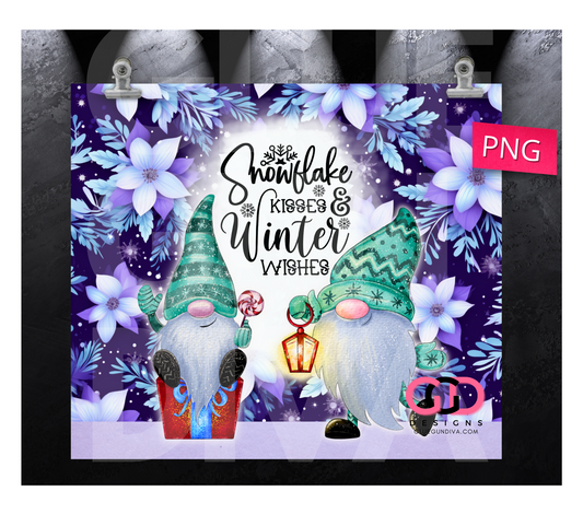Snowflake Kisses- Digital tumbler wrap for 20 oz skinny straight tumbler