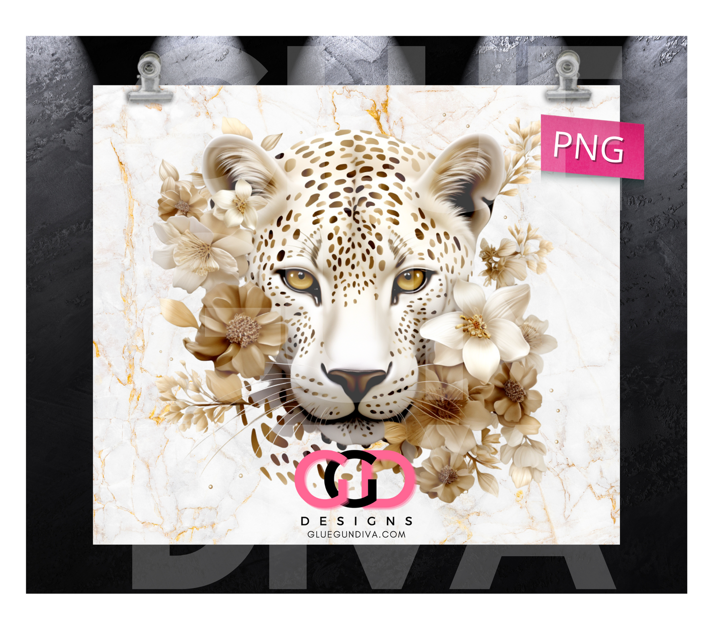 Leopard and flowers- Digital tumbler wrap for 20 oz skinny straight tumbler