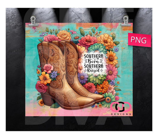 Southern Born Southern Raised- Digital tumbler wrap for 20 oz skinny straight tumbler