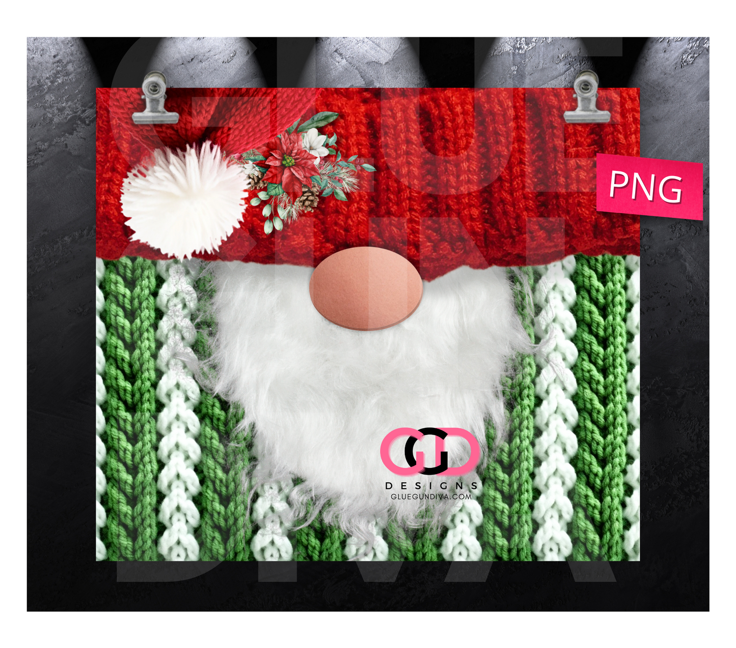 Christmas Gnome Knitted Outfit - Digital tumbler wrap for 20 oz skinny straight tumbler