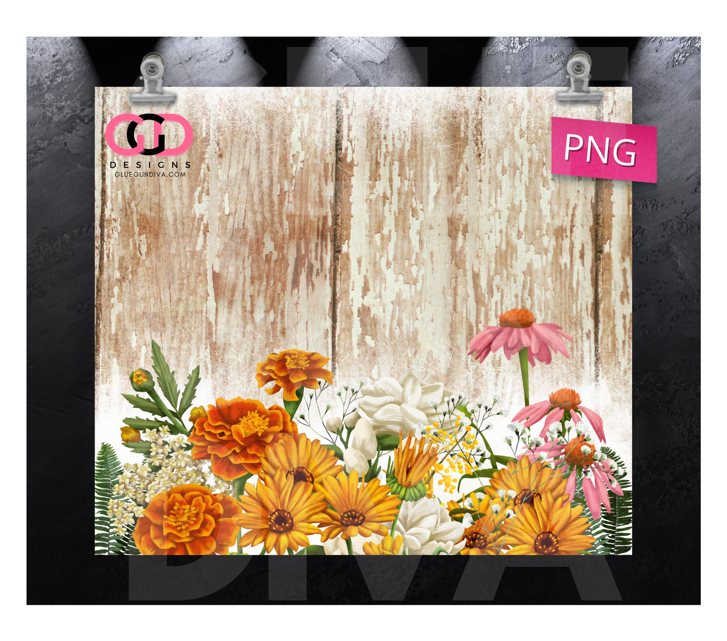 Flowers against tree trunk- Digital tumbler wrap for 20 oz skinny straight tumbler