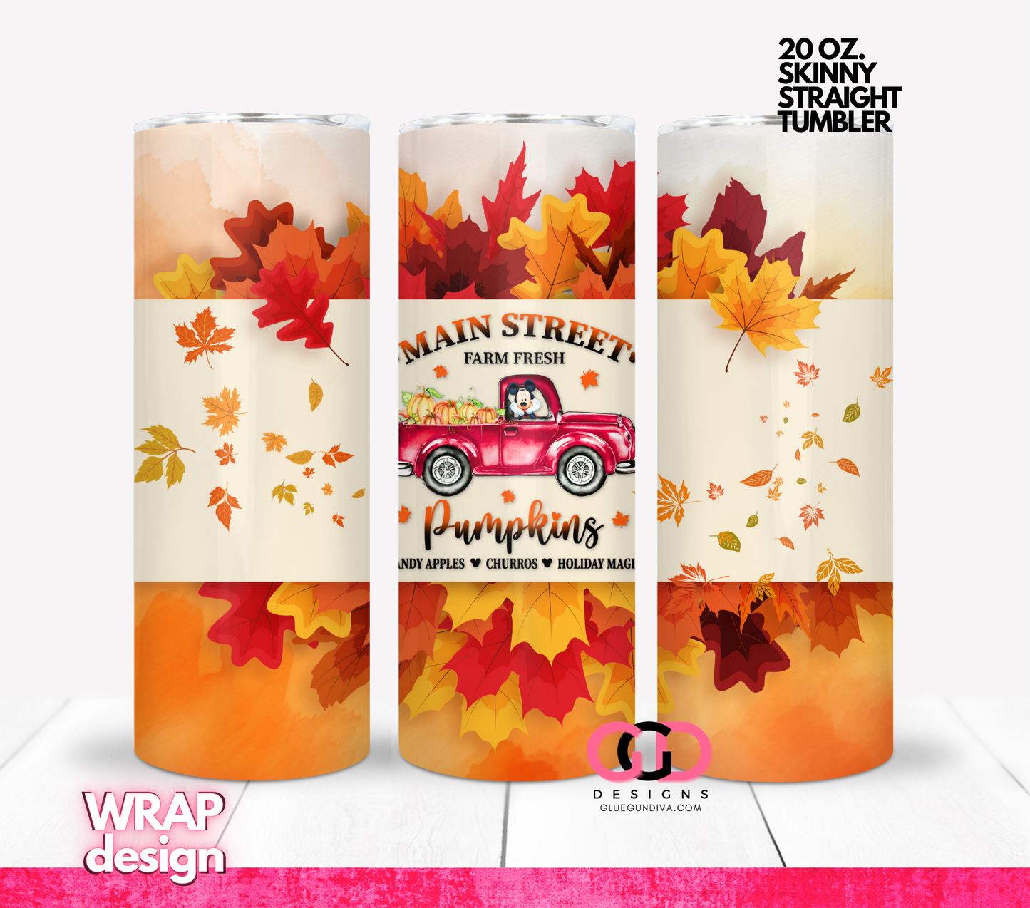 Main Street Pumpkins- Digital tumbler wrap for 20 oz skinny straight tumbler