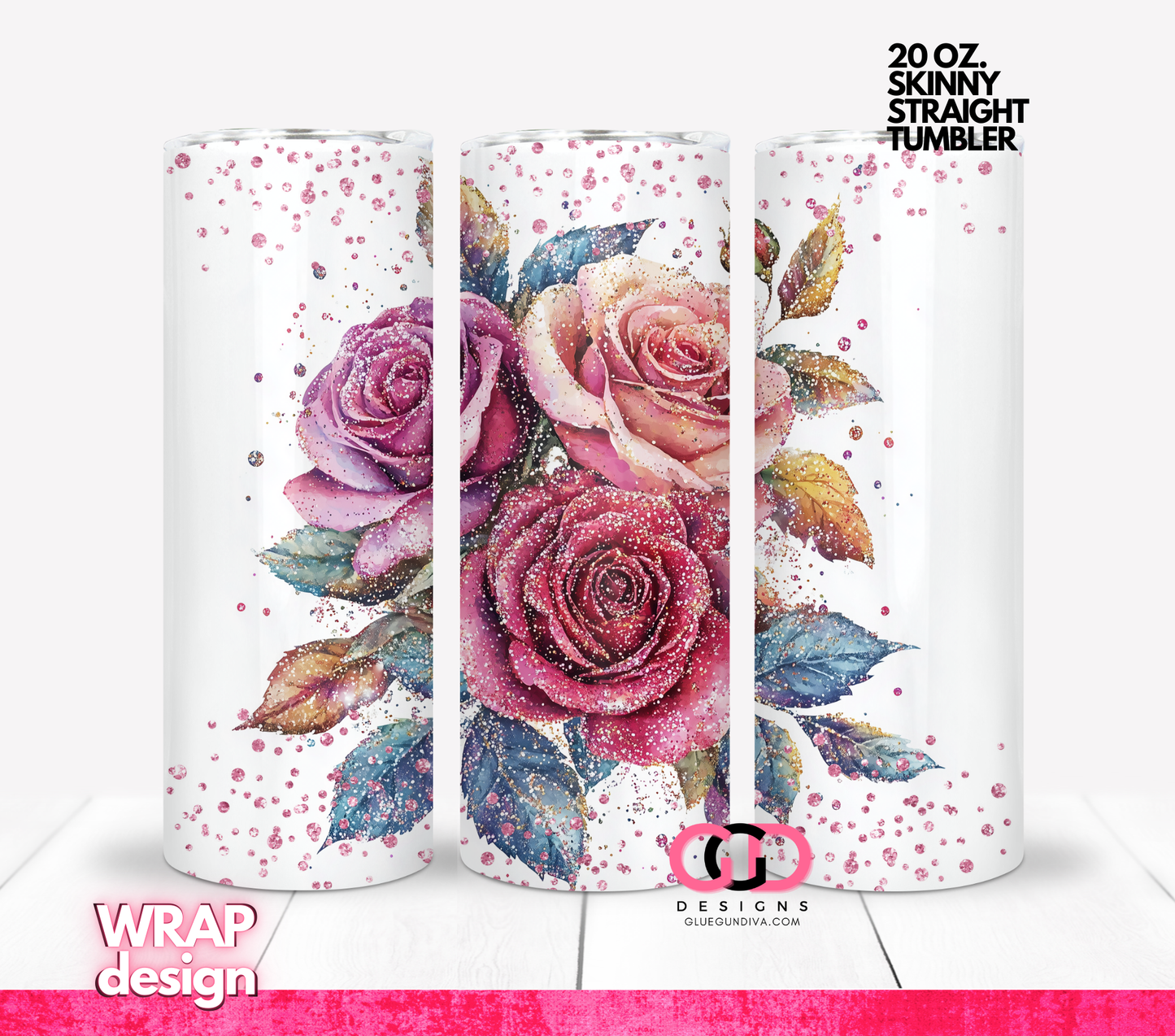 Pastel Bouquet Glitter- Digital tumbler wrap for 20 oz skinny straight tumbler