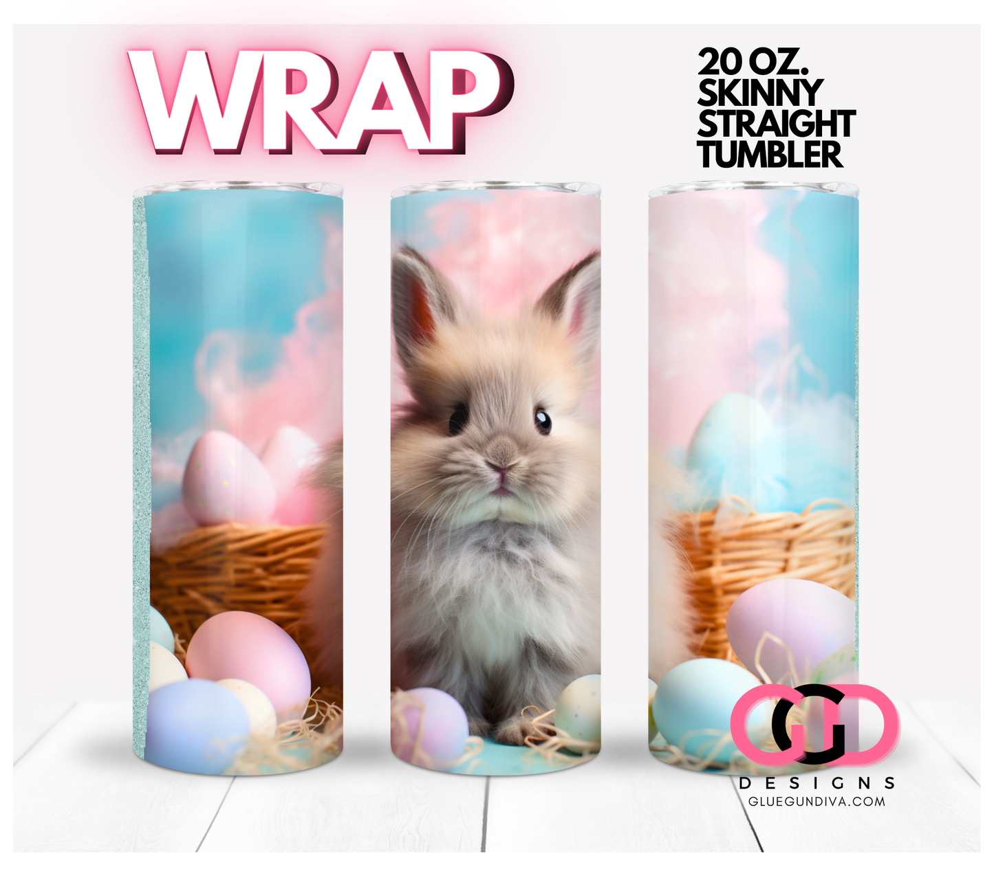 Cute Easter Bunny In Basket- Digital tumbler wrap for 20 oz skinny straight tumbler