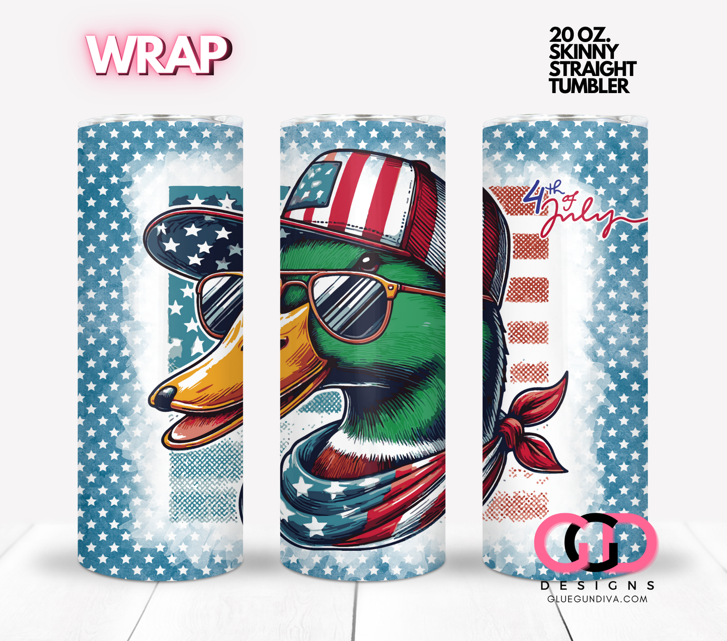 Patriotic Mallard - Digital tumbler wrap for 20 oz skinny straight tumbler