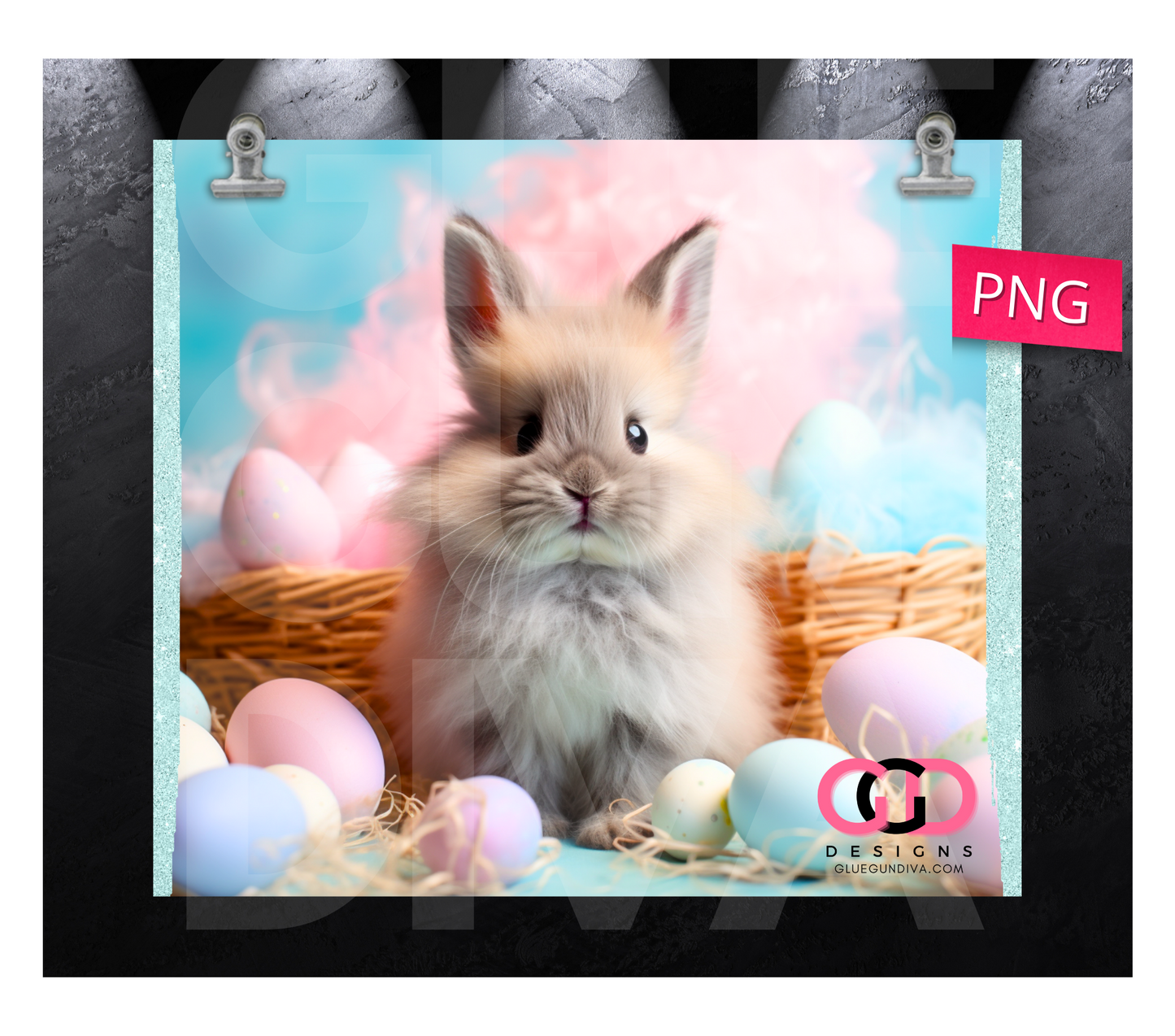 Cute Easter Bunny In Basket- Digital tumbler wrap for 20 oz skinny straight tumbler