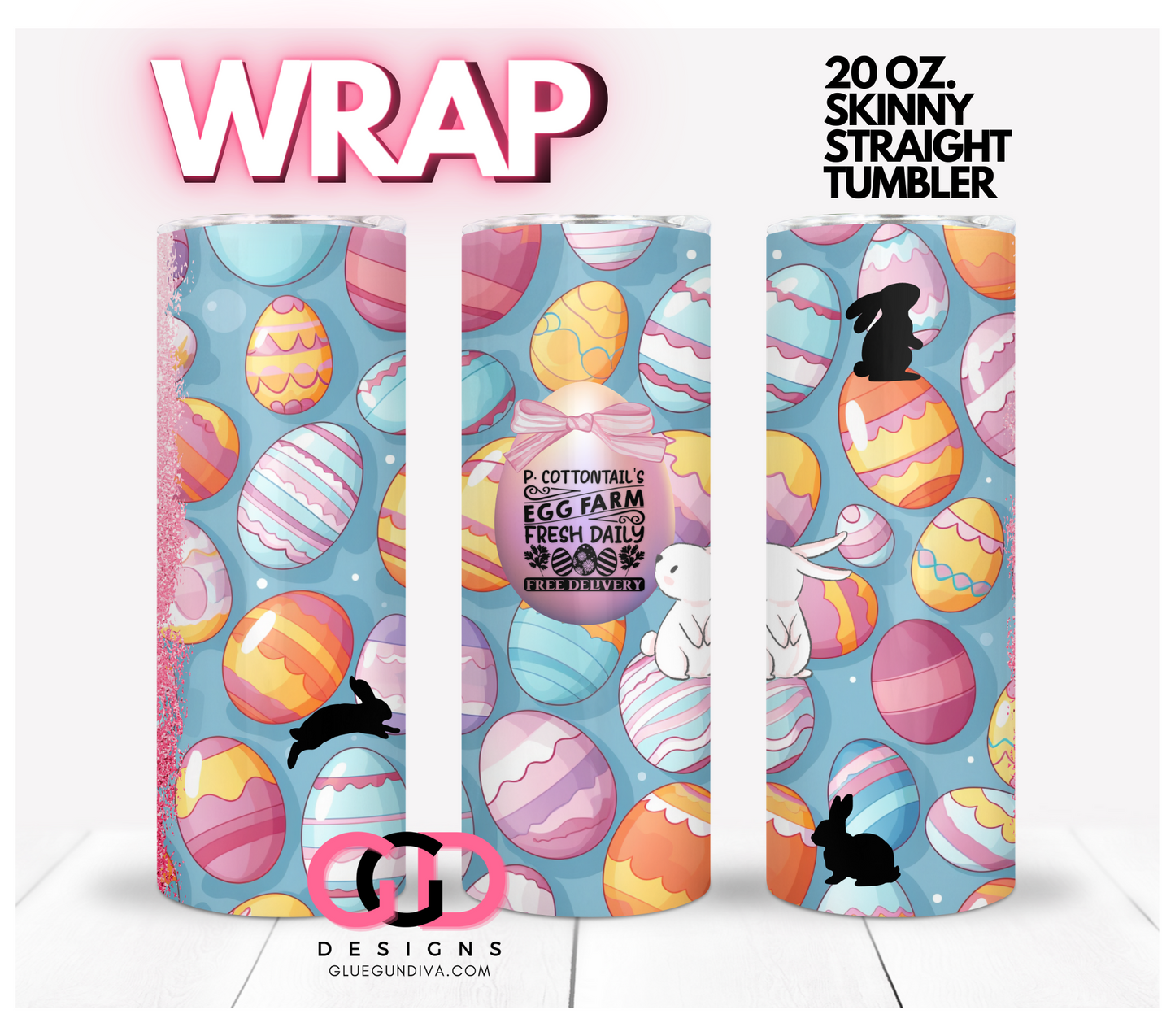 Cottontail Eggs- Digital tumbler wrap for 20 oz skinny straight tumbler