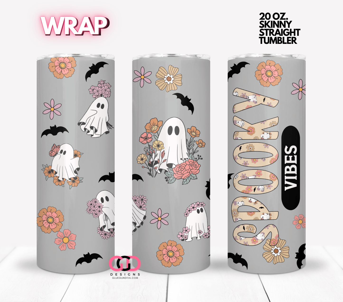 Retro Spooky Vibes - Digital tumbler wrap for 20 oz skinny straight tumbler