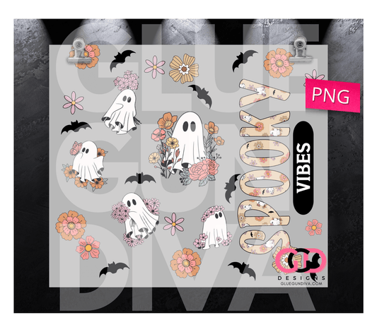 Retro Spooky Vibes - Digital tumbler wrap for 20 oz skinny straight tumbler