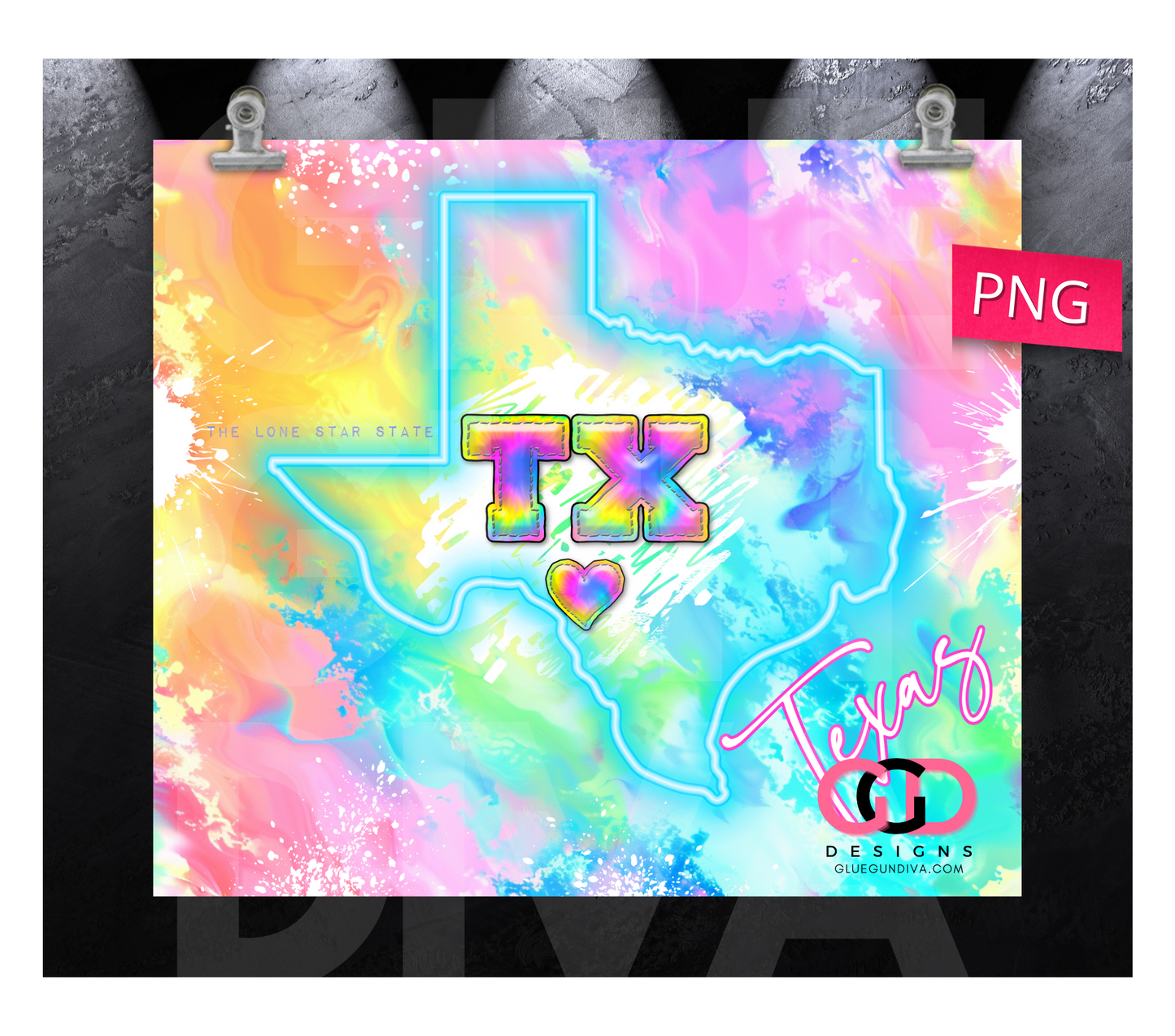 Neon State of Texas - Digital tumbler wrap for 20 oz skinny straight tumbler