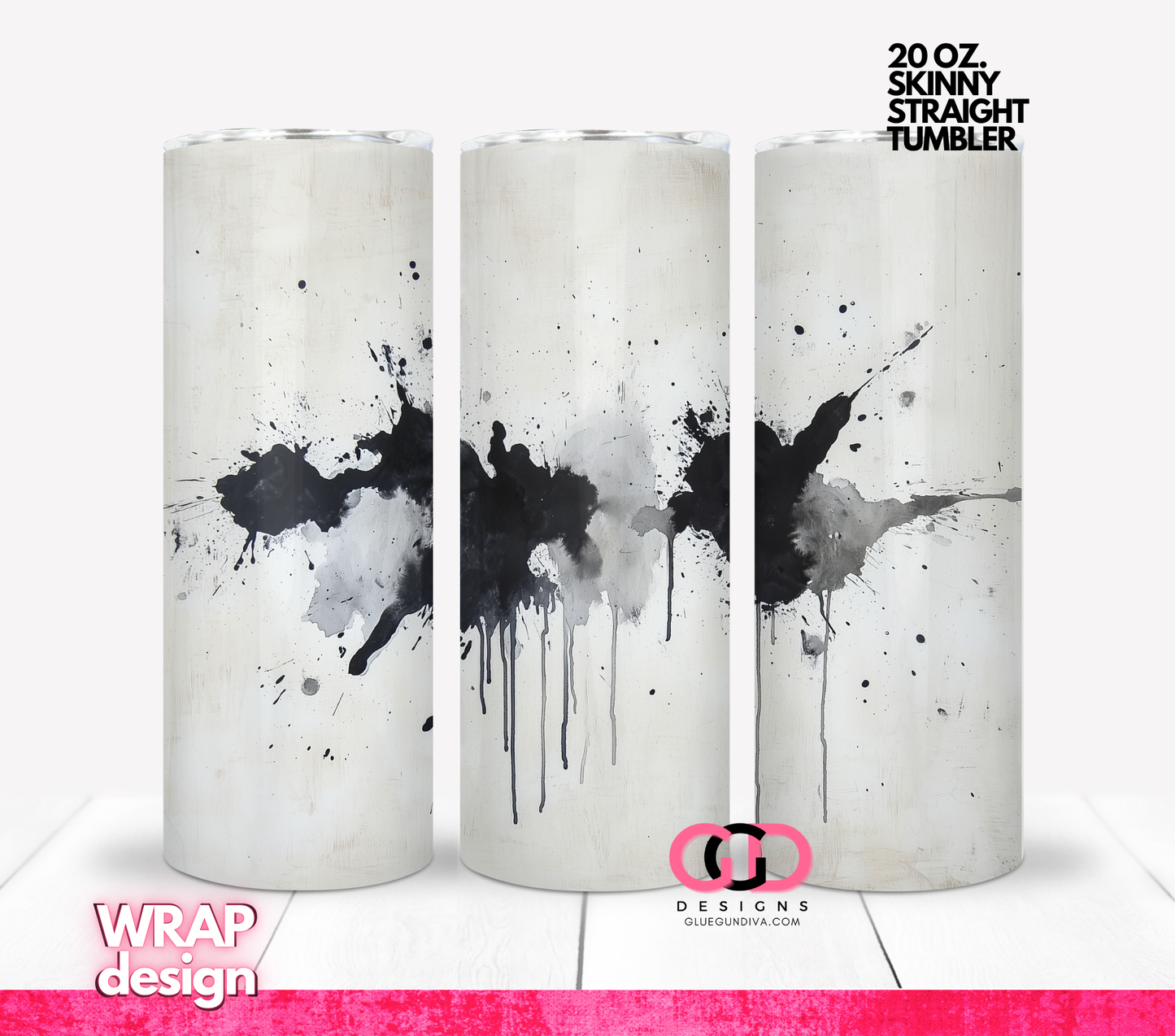 Black and Greys Splash - Digital tumbler wrap for 20 oz skinny straight tumbler