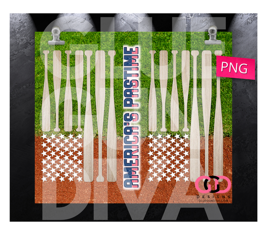 Baseball America's Past Time - Digital tumbler wrap for 20 oz skinny straight tumbler