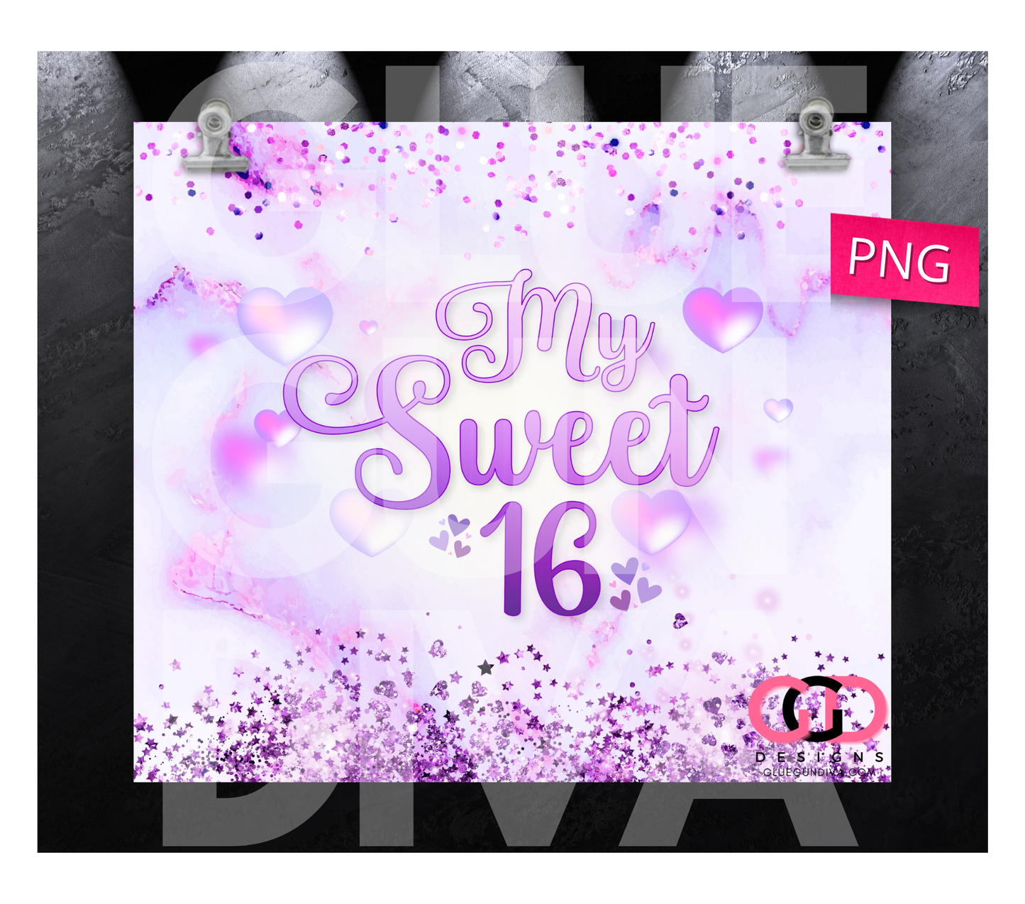 My Sweet 16- Digital tumbler wrap for 20 oz skinny straight tumbler