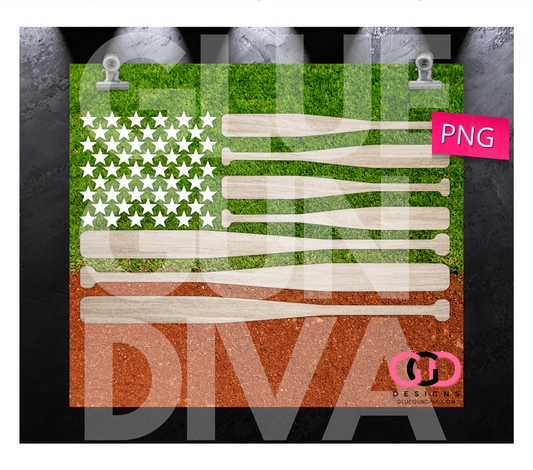 Baseball USA Flag- Digital tumbler wrap for 20 oz skinny straight tumbler