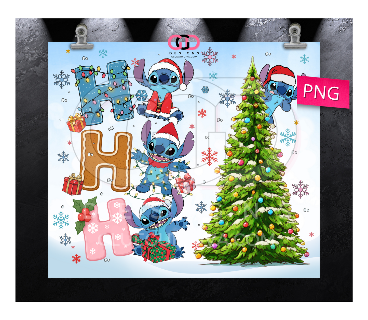 Hohoho Stitch - Digital tumbler wrap for 20 oz skinny straight tumbler