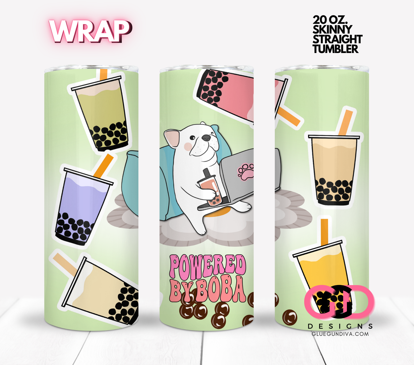 powered by Boba - Digital tumbler wrap for 20 oz skinny straight tumbler