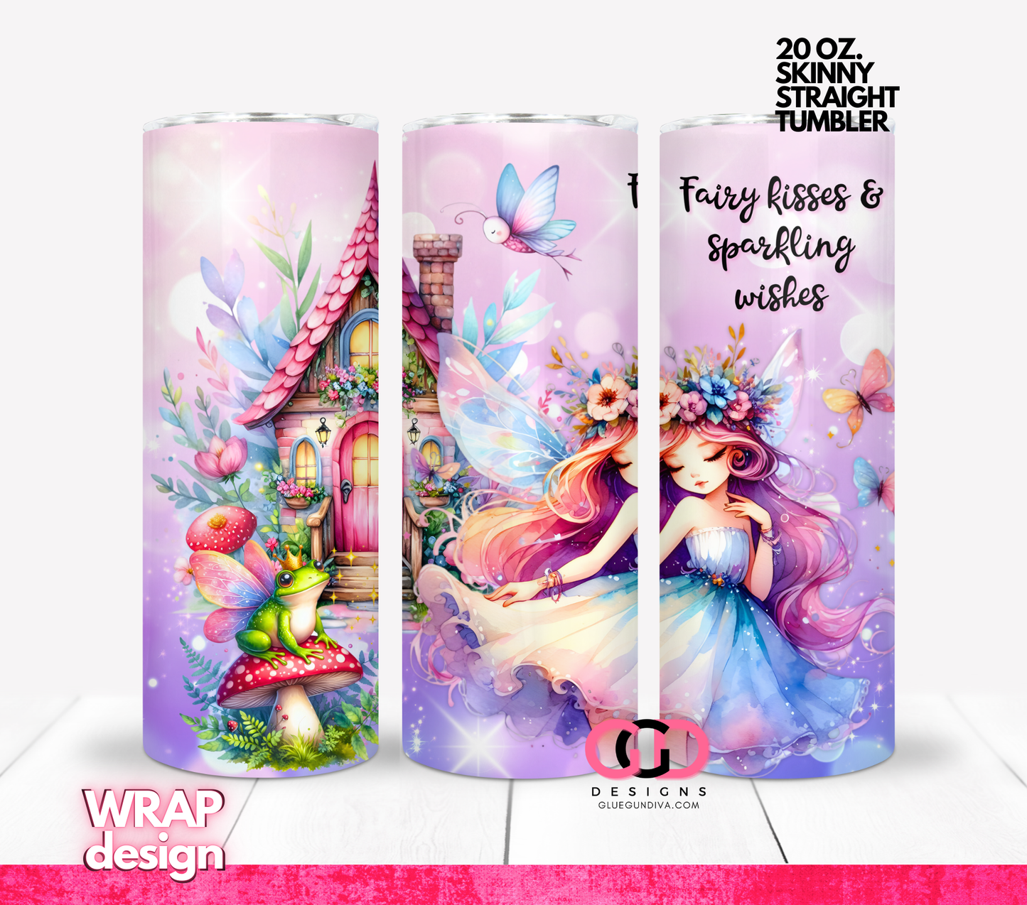 Fairy Kisses Sparkling Wishes 2 - Digital tumbler wrap for 20 oz skinny straight tumbler