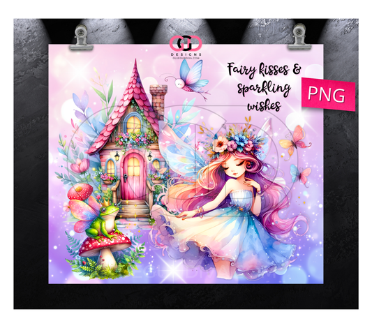 Fairy Kisses Sparkling Wishes 2 - Digital tumbler wrap for 20 oz skinny straight tumbler