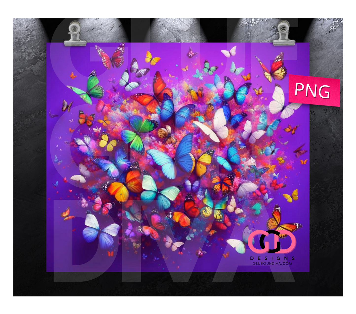 Purple Butterfly Explosion- Digital tumbler wrap for 20 oz skinny straight tumbler