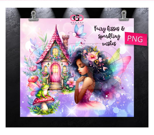 Fairy Kisses Sparkling Wishes 1 - Digital tumbler wrap for 20 oz skinny straight tumbler