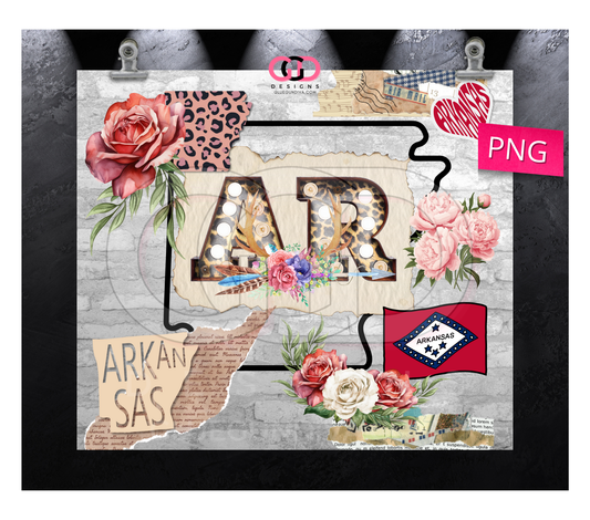 Arkansas Floral Collage - Digital tumbler wrap for 20 oz skinny straight tumbler
