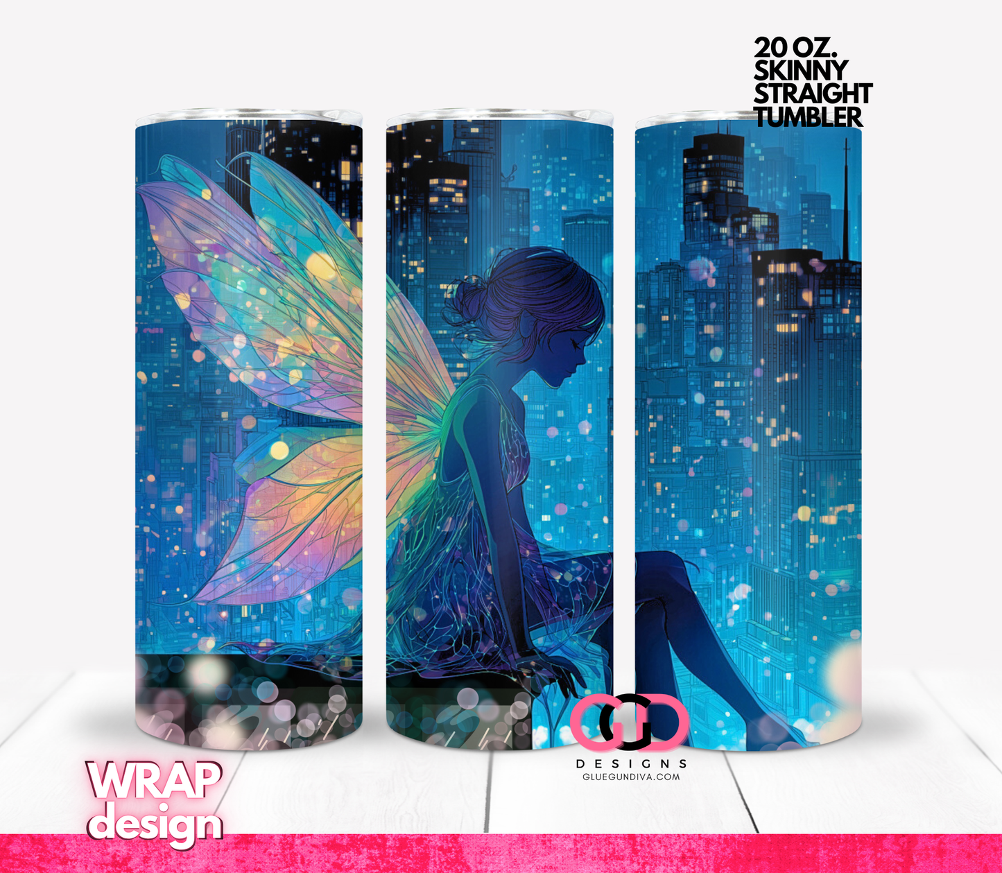 City Fairy - Digital tumbler wrap for 20 oz skinny straight tumbler