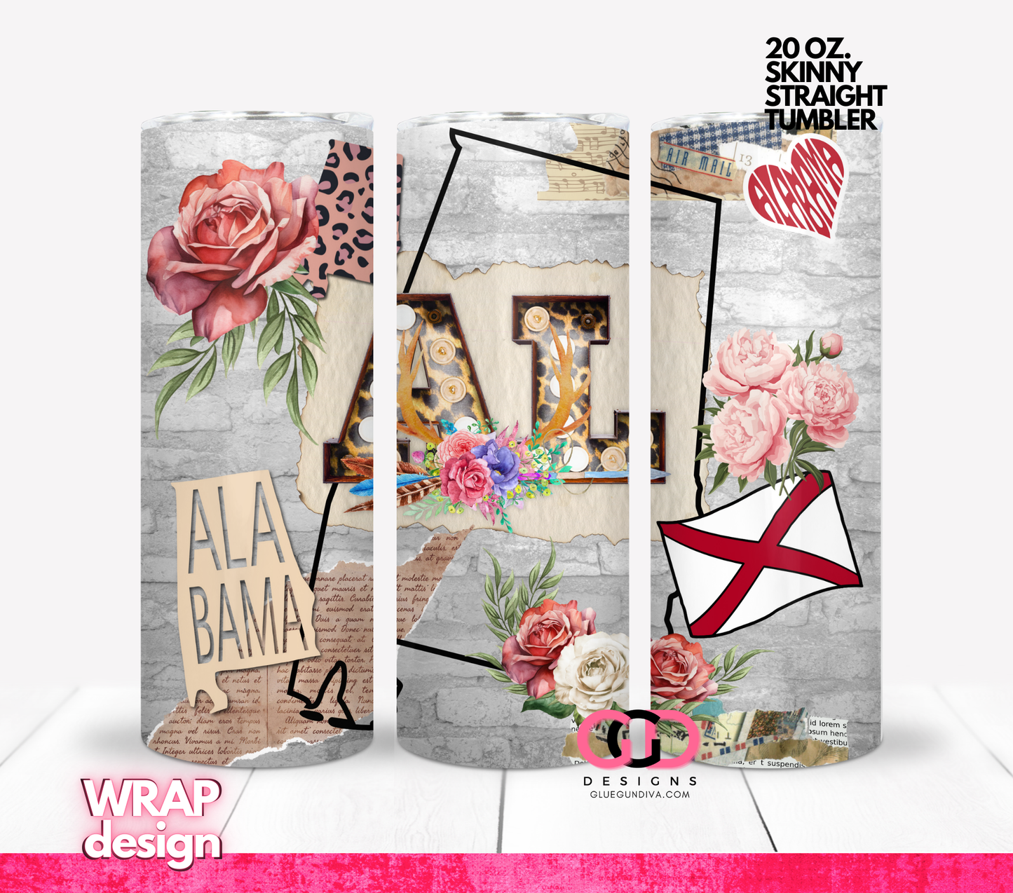 Alabama Collage - Digital tumbler wrap for 20 oz skinny straight tumbler