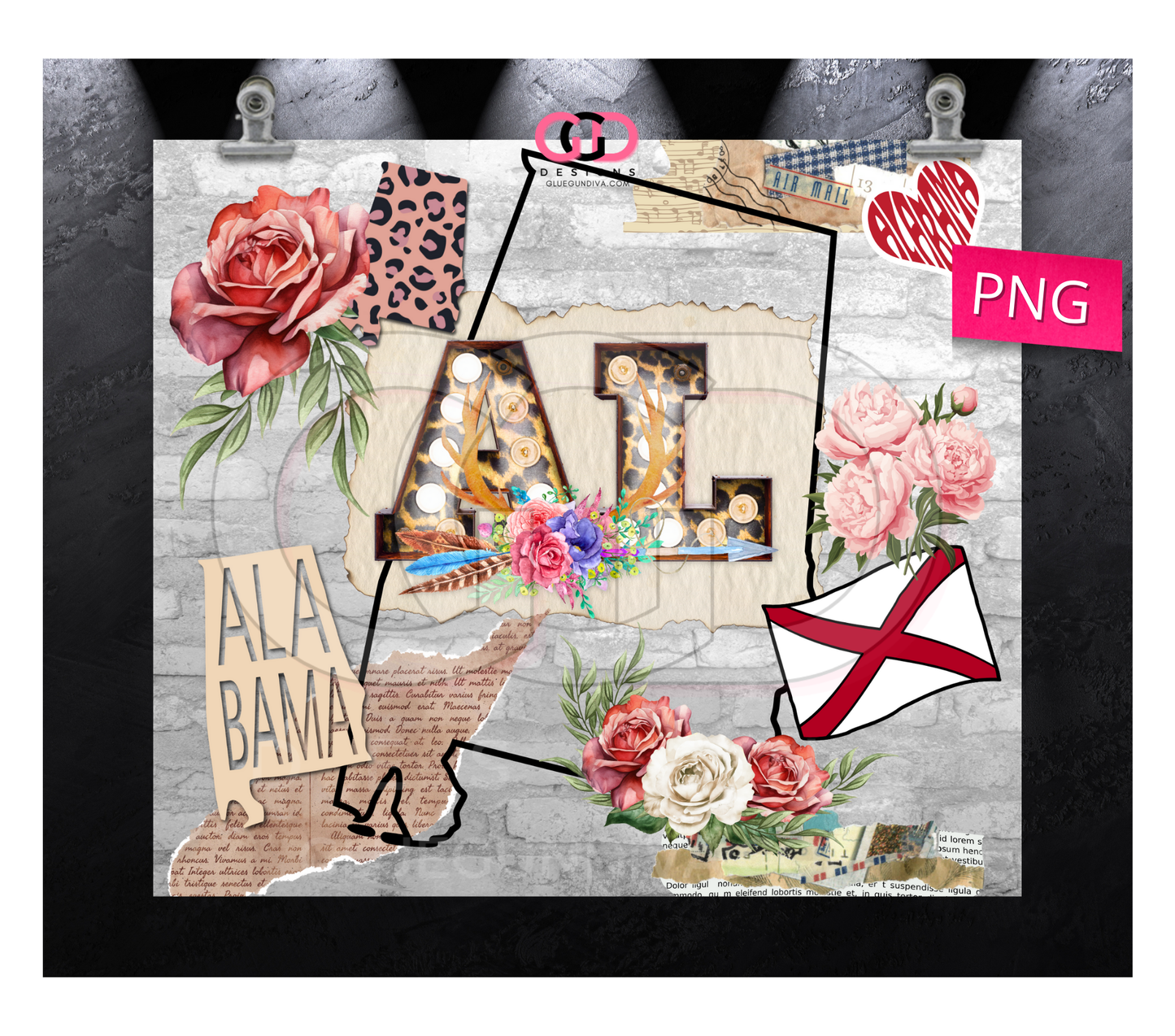Alabama Collage - Digital tumbler wrap for 20 oz skinny straight tumbler