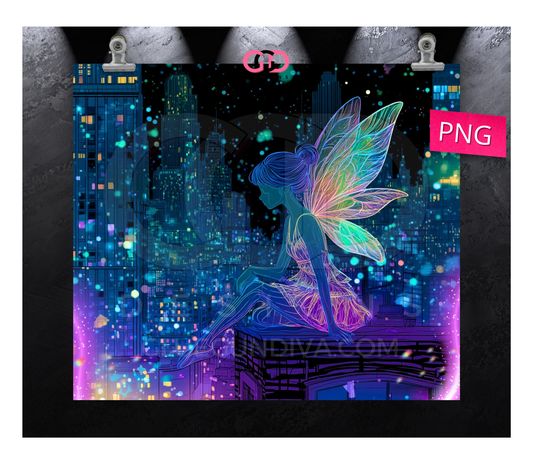 Neon City Fairy - Digital tumbler wrap for 20 oz skinny straight tumbler