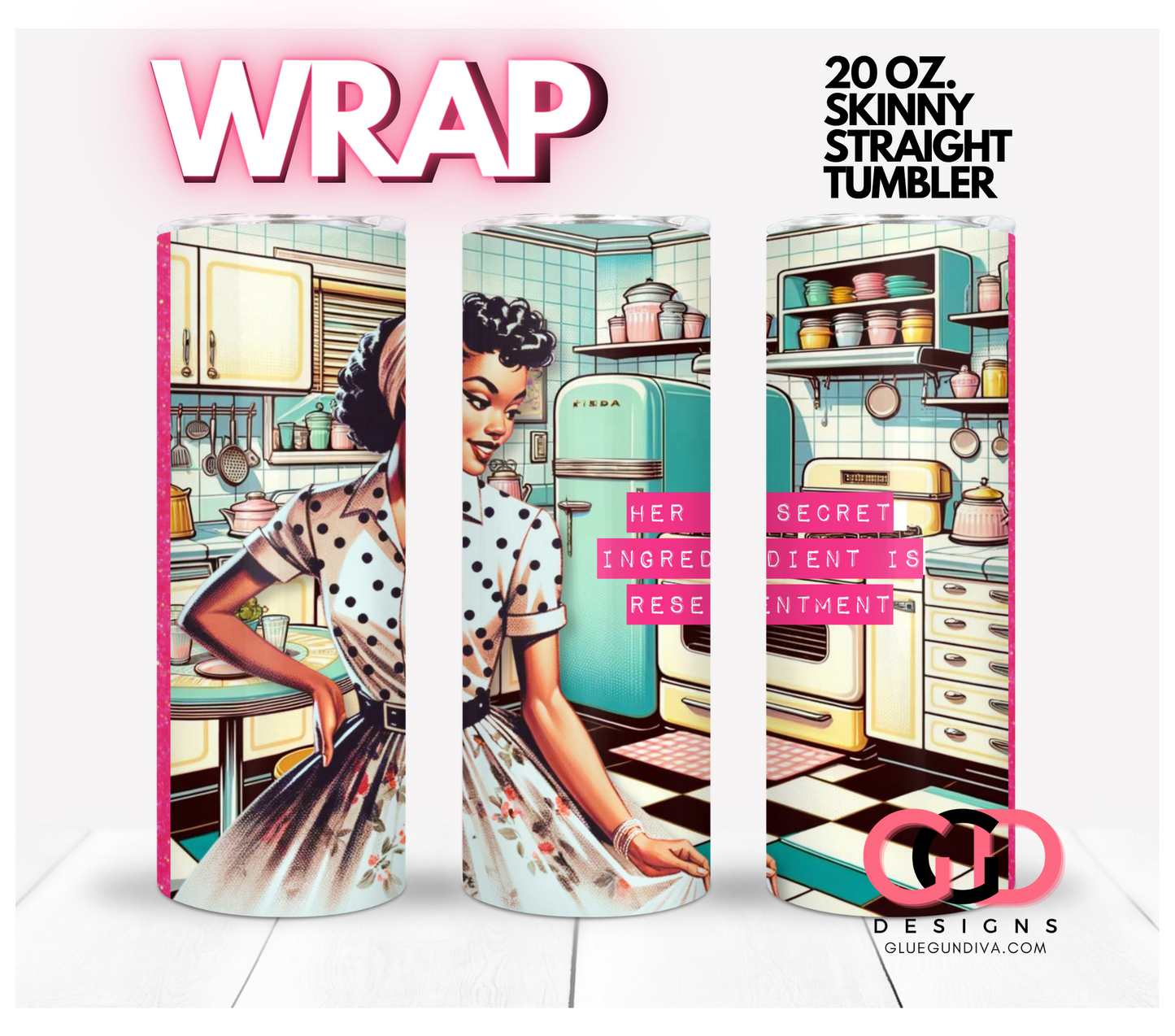 Her Secret Ingredient 1- Digital tumbler wrap for 20 oz skinny straight tumbler