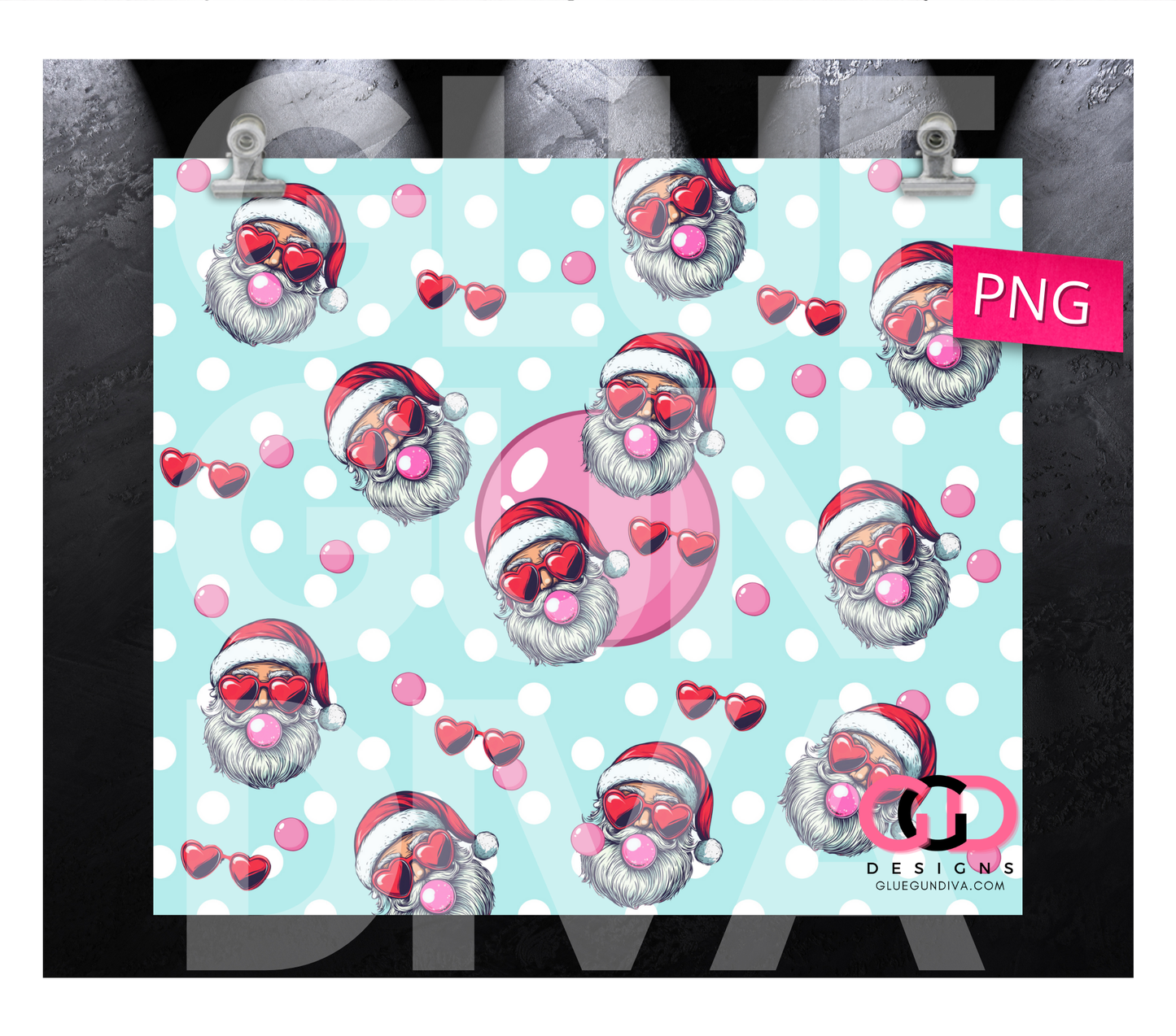 Santa Bubble Gum - Digital tumbler wrap for 20 oz skinny straight tumbler