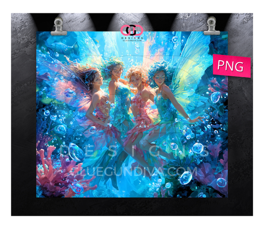 Fairies Under The Sea - Digital tumbler wrap for 20 oz skinny straight tumbler