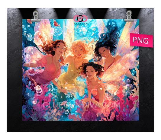 Fairies of The Ocean - Digital tumbler wrap for 20 oz skinny straight tumbler